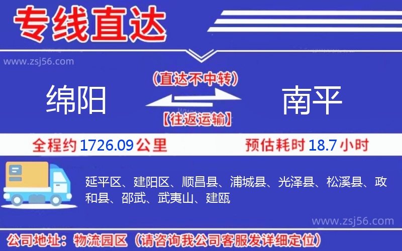 綿陽(yáng)到南平物流公司