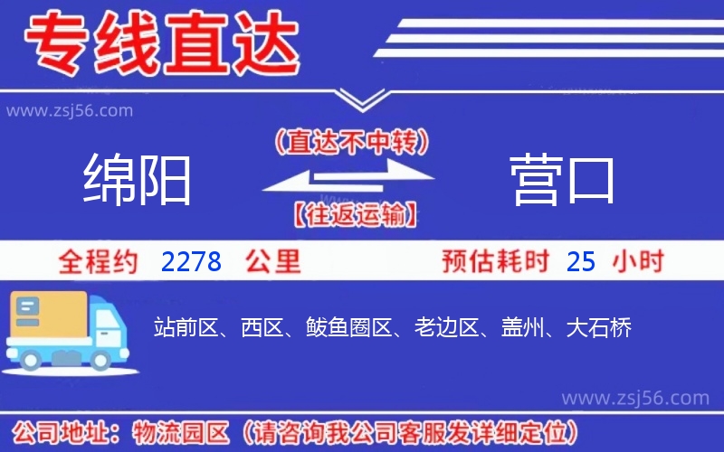 綿陽(yáng)到營(yíng)口物流公司